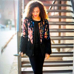 NWT sequin & faux fur coat
